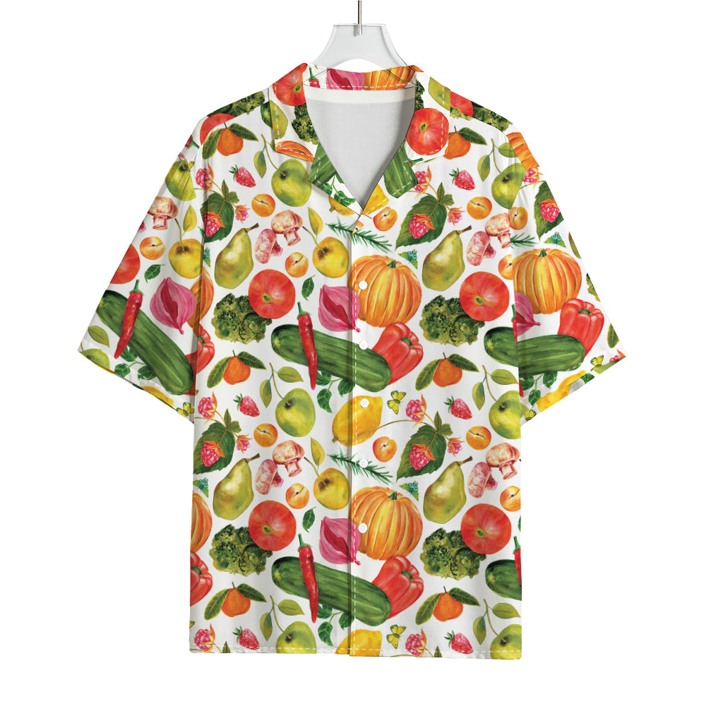 Vegan Fruits And Vegetables Print Rayon Hawaiian Shirt