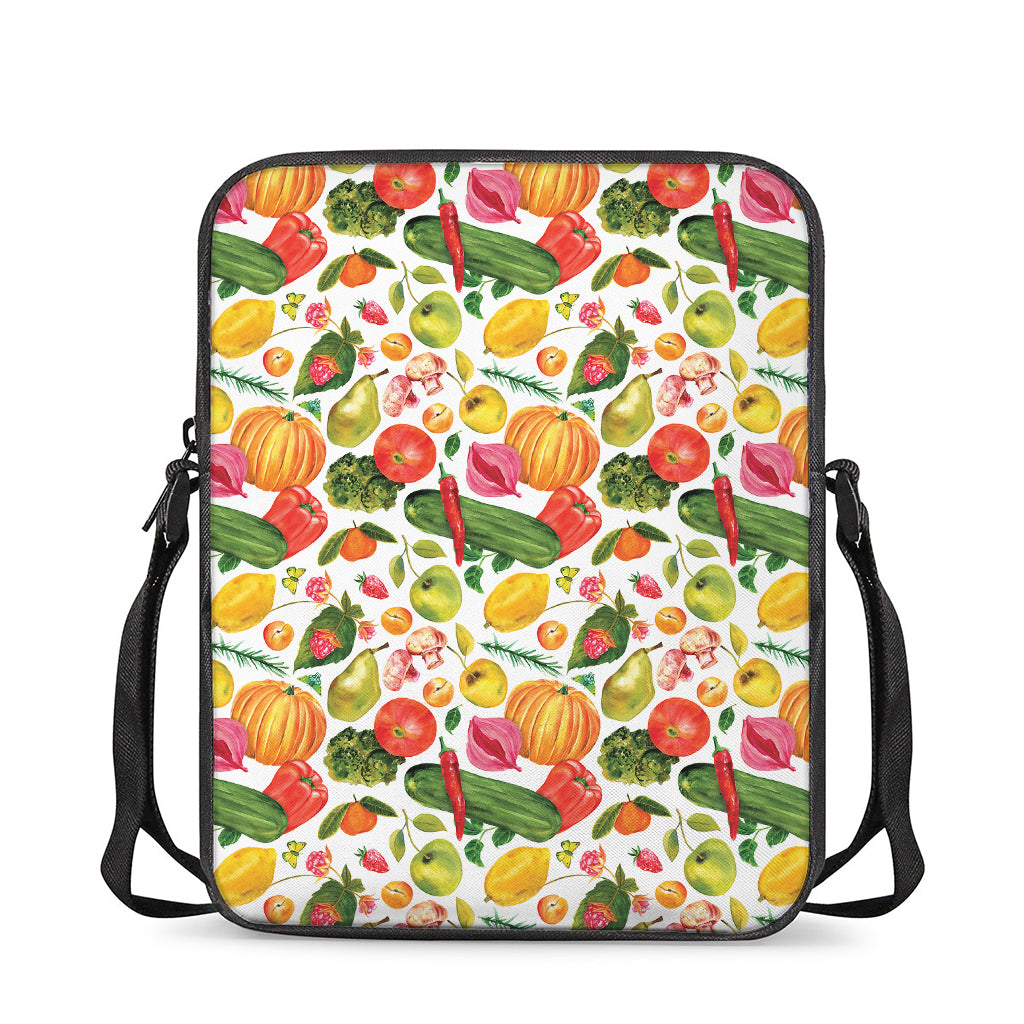 Vegan Fruits And Vegetables Print Rectangular Crossbody Bag