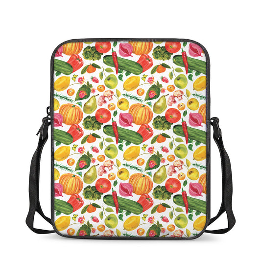 Vegan Fruits And Vegetables Print Rectangular Crossbody Bag