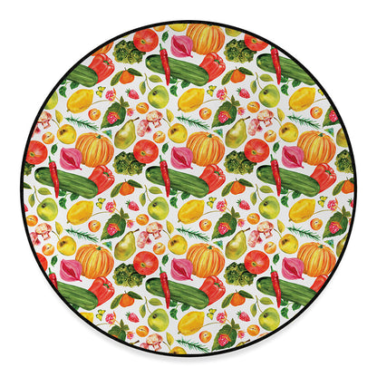 Vegan Fruits And Vegetables Print Round Floor Mat