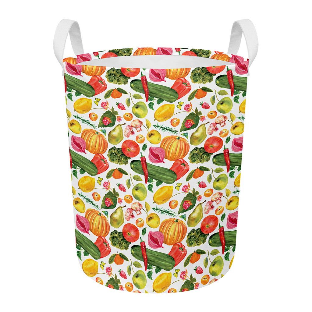 Vegan Fruits And Vegetables Print Round Laundry Basket