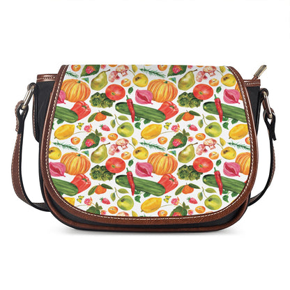 Vegan Fruits And Vegetables Print Saddle Bag