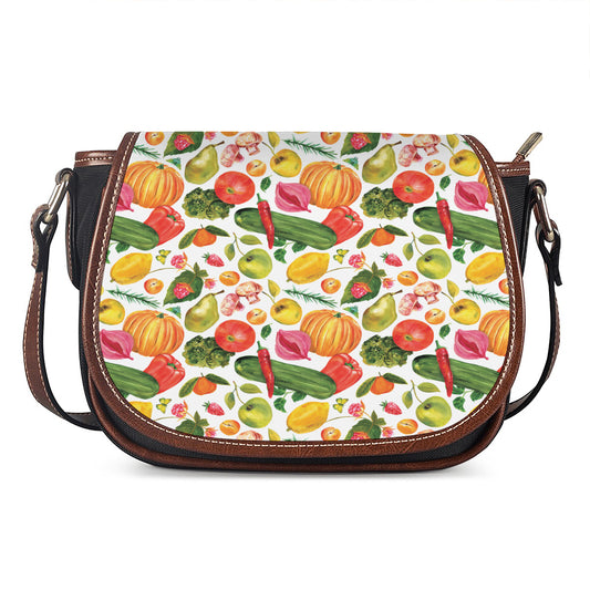 Vegan Fruits And Vegetables Print Saddle Bag