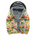 Vegan Fruits And Vegetables Print Sherpa Lined Zip Up Hoodie