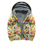 Vegan Fruits And Vegetables Print Sherpa Lined Zip Up Hoodie
