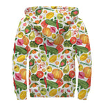 Vegan Fruits And Vegetables Print Sherpa Lined Zip Up Hoodie