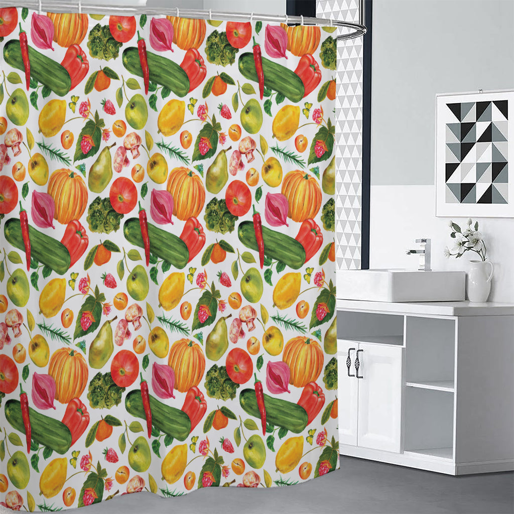 Vegan Fruits And Vegetables Print Shower Curtain