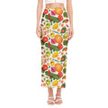 Vegan Fruits And Vegetables Print Side Slit Maxi Skirt
