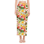 Vegan Fruits And Vegetables Print Side Slit Maxi Skirt