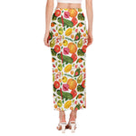 Vegan Fruits And Vegetables Print Side Slit Maxi Skirt