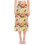 Vegan Fruits And Vegetables Print Side Slit Midi Skirt