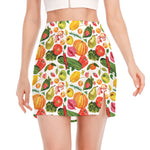 Vegan Fruits And Vegetables Print Side Slit Mini Skirt