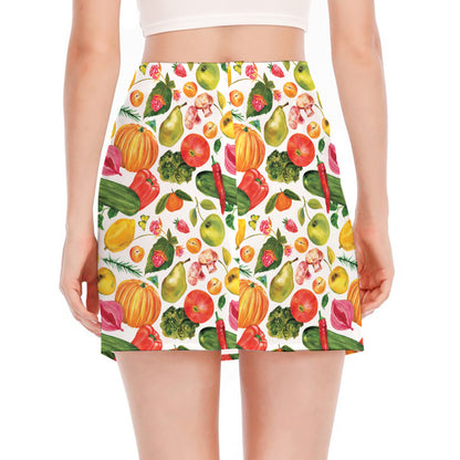 Vegan Fruits And Vegetables Print Side Slit Mini Skirt