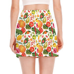Vegan Fruits And Vegetables Print Side Slit Mini Skirt