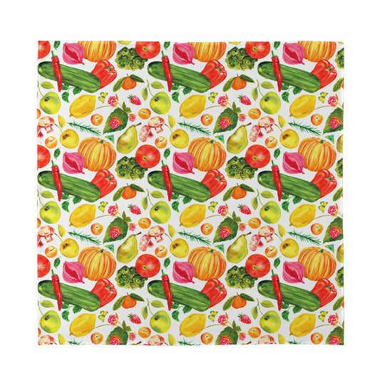 Vegan Fruits And Vegetables Print Silk Bandana