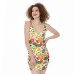 Vegan Fruits And Vegetables Print Sleeveless Bodycon Dress