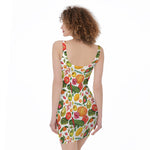 Vegan Fruits And Vegetables Print Sleeveless Bodycon Dress