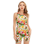 Vegan Fruits And Vegetables Print Sleeveless One Piece Swimsuit