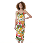 Vegan Fruits And Vegetables Print Slim Fit Midi Cami Dress