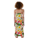 Vegan Fruits And Vegetables Print Slim Fit Midi Cami Dress