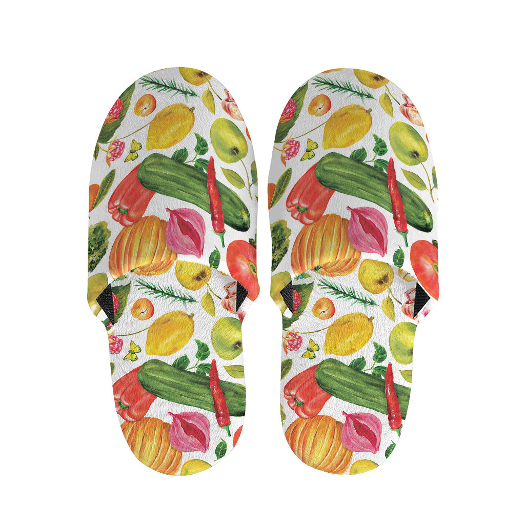 Vegan Fruits And Vegetables Print Slippers
