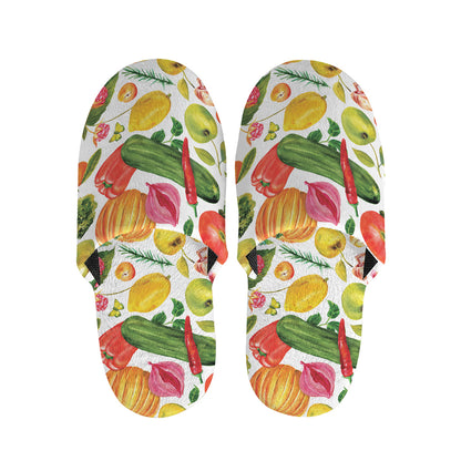 Vegan Fruits And Vegetables Print Slippers