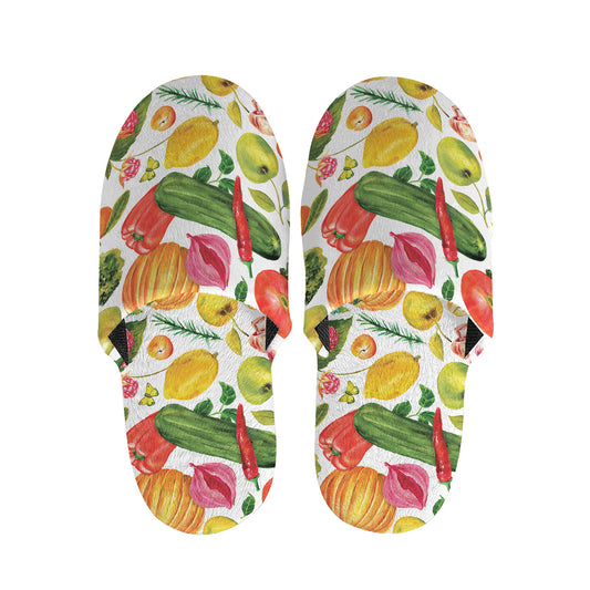 Vegan Fruits And Vegetables Print Slippers