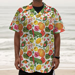 Vegan Fruits And Vegetables Print Textured Short Sleeve Shirt