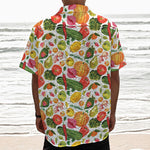 Vegan Fruits And Vegetables Print Textured Short Sleeve Shirt