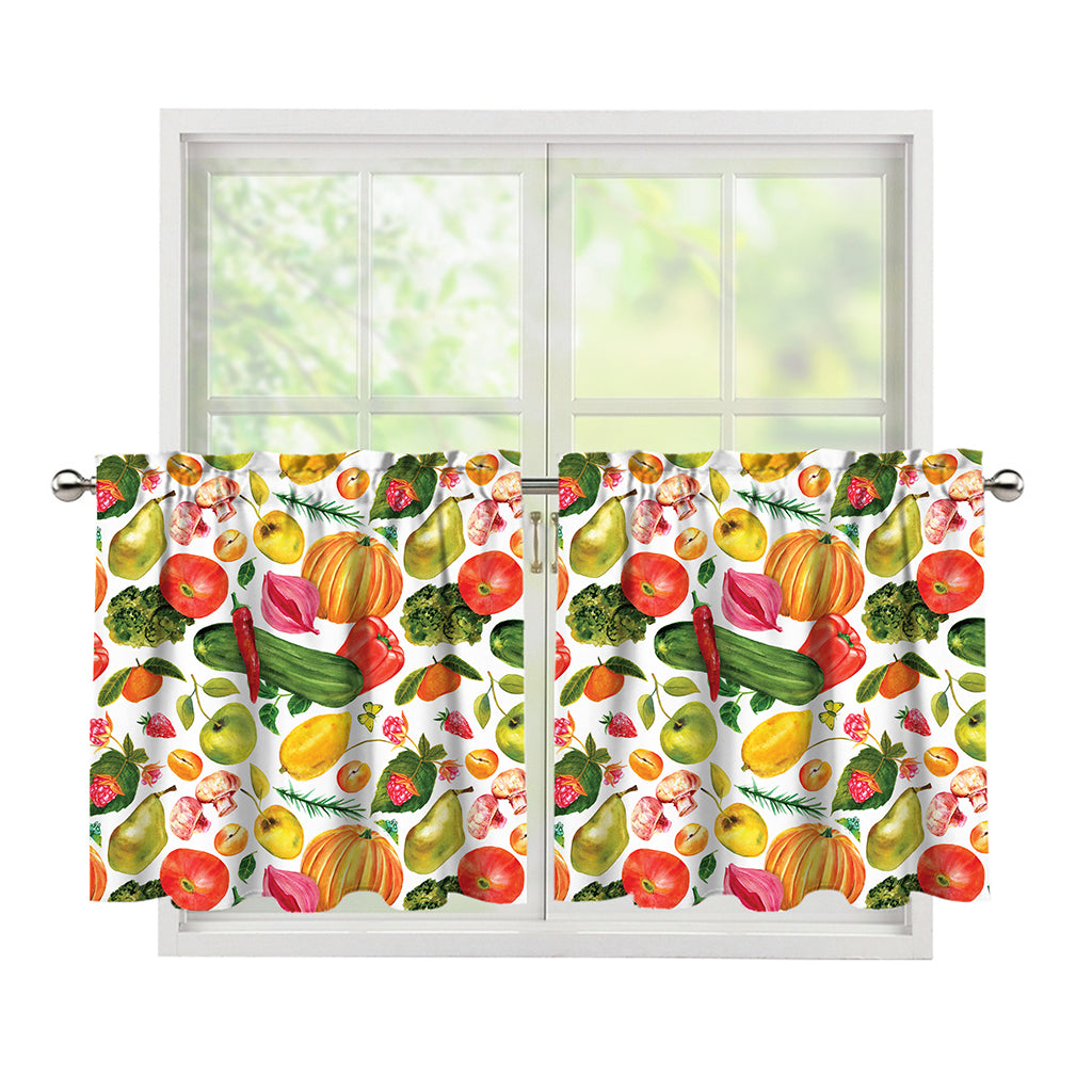 Vegan Fruits And Vegetables Print Tier Curtains