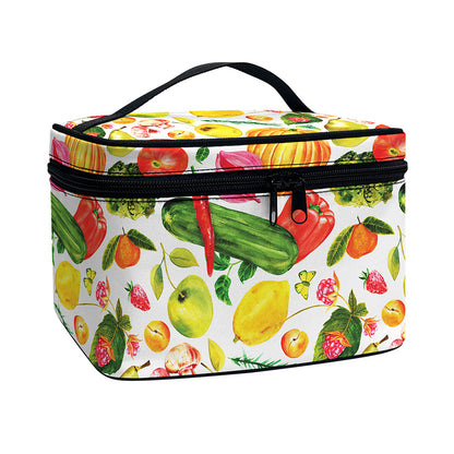 Vegan Fruits And Vegetables Print Travel Makeup Bag