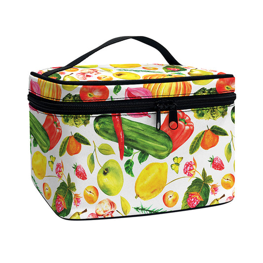 Vegan Fruits And Vegetables Print Travel Makeup Bag