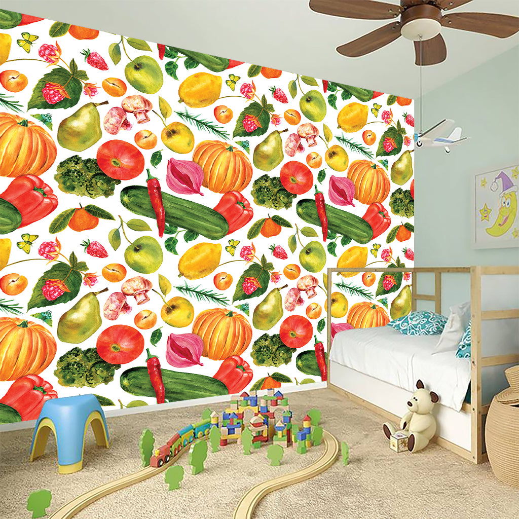 Vegan Fruits And Vegetables Print Wall Sticker