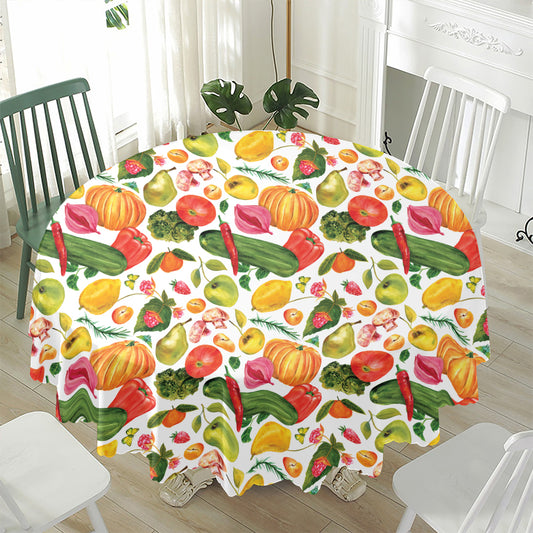 Vegan Fruits And Vegetables Print Waterproof Round Tablecloth