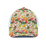 Vegan Fruits And Vegetables Print White Mesh Trucker Cap
