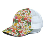 Vegan Fruits And Vegetables Print White Mesh Trucker Cap