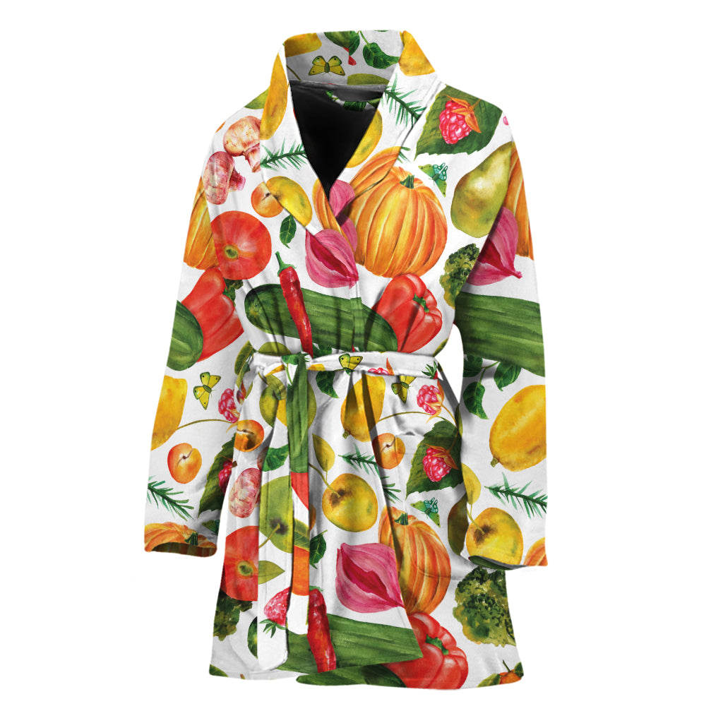 Vegan Fruits And Vegetables Print Women's Bathrobe