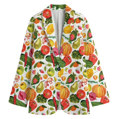Vegan Fruits And Vegetables Print Women's Blazer