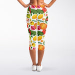 Vegan Fruits And Vegetables Print Women's Capri Leggings