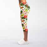 Vegan Fruits And Vegetables Print Women's Capri Leggings