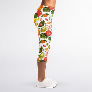 Vegan Fruits And Vegetables Print Women's Capri Leggings