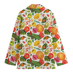 Vegan Fruits And Vegetables Print Women's Cotton Blazer