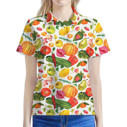 Vegan Fruits And Vegetables Print Women's Polo Shirt