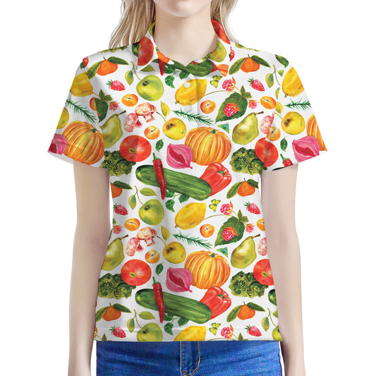 Vegan Fruits And Vegetables Print Women's Polo Shirt