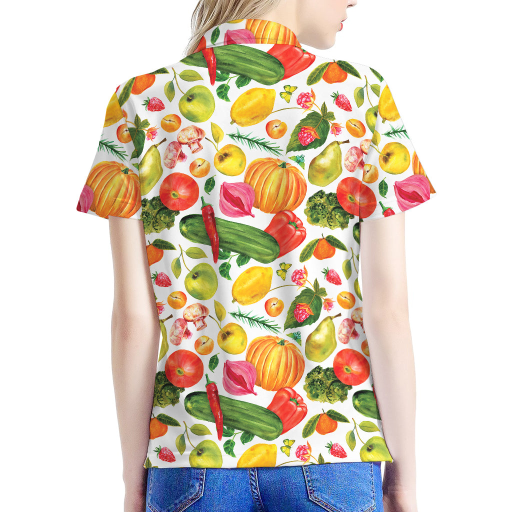 Vegan Fruits And Vegetables Print Women's Polo Shirt