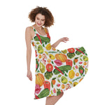 Vegan Fruits And Vegetables Print Women's Sleeveless Dress