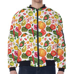 Vegan Fruits And Vegetables Print Zip Sleeve Bomber Jacket