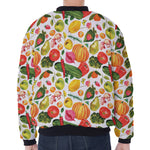 Vegan Fruits And Vegetables Print Zip Sleeve Bomber Jacket
