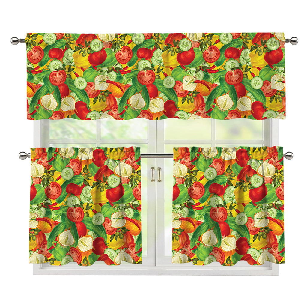 Vegan Pattern Print 3 Piece Kitchen Curtains