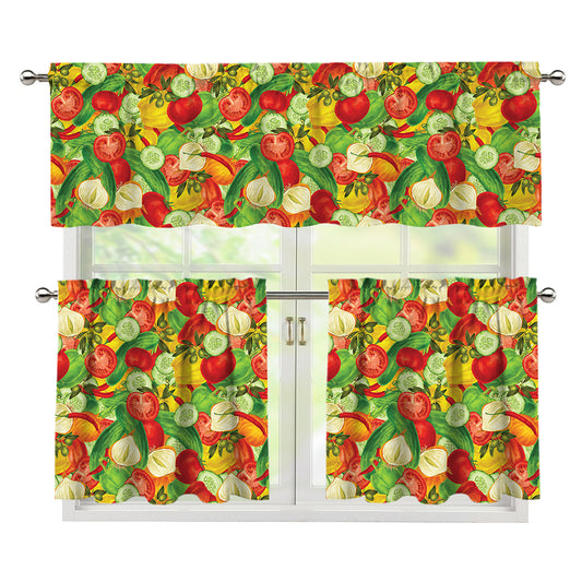 Vegan Pattern Print 3 Piece Kitchen Curtains